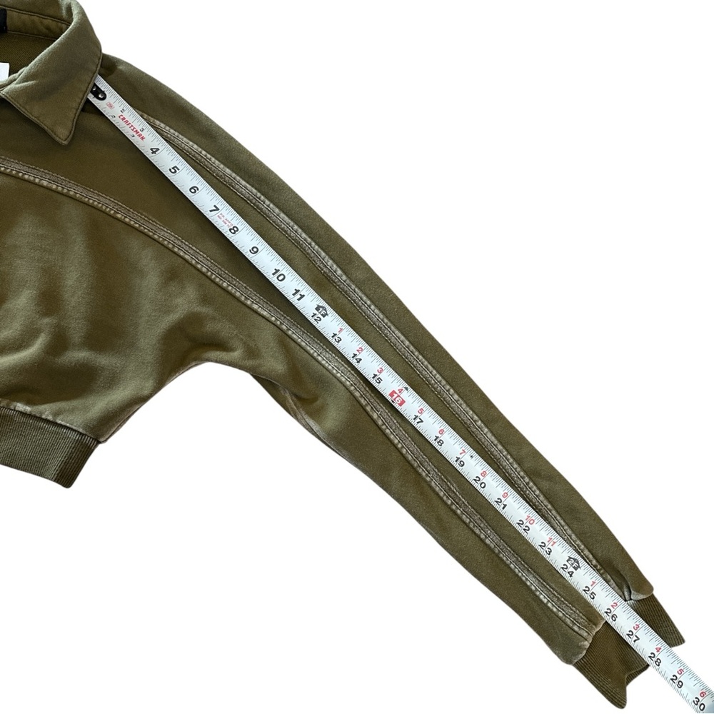 AKIRA Cropped Olive Snap Collar Sweatshirt | Size S | Utility Chic Streetwear - Picture 7 of 8